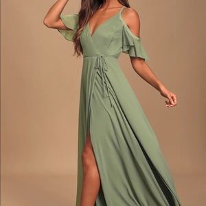 Easy Listening Sage Green Cold-Shoulder Wrap Maxi